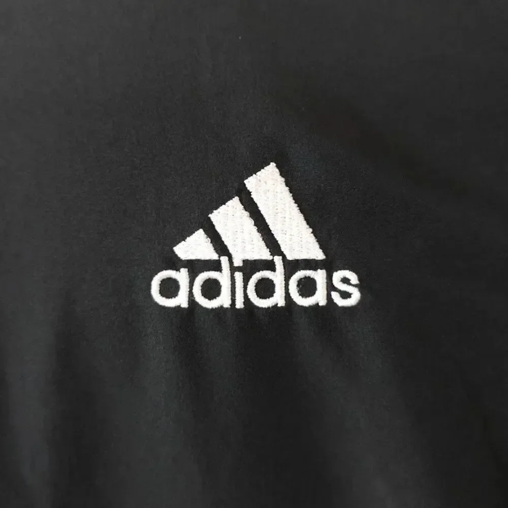 Adidas Windbreaker Jacket Mens Size Medium Black Quarter Zip Three Stripes
